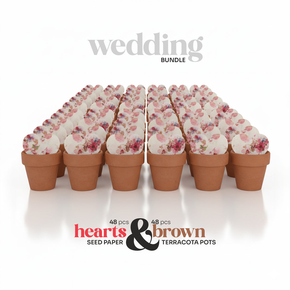 Wedding Favors Bundle – 48 Heart Seed Papers & 48 Mini Terracotta Pots