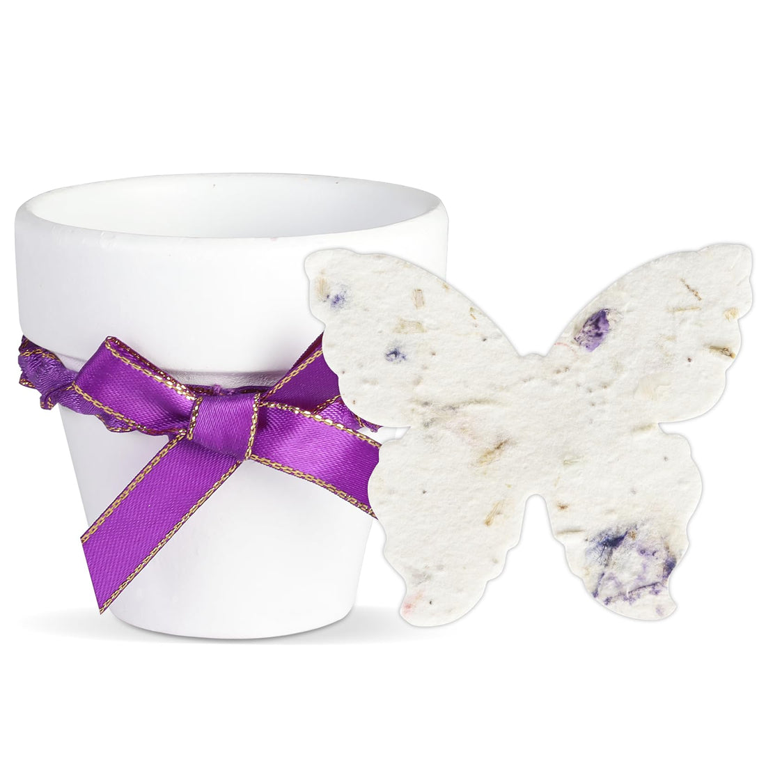 Purple Butterflies & White Pots with Bow Plantable Seed Paper – Set of 6 - Seed Bloom Gifts