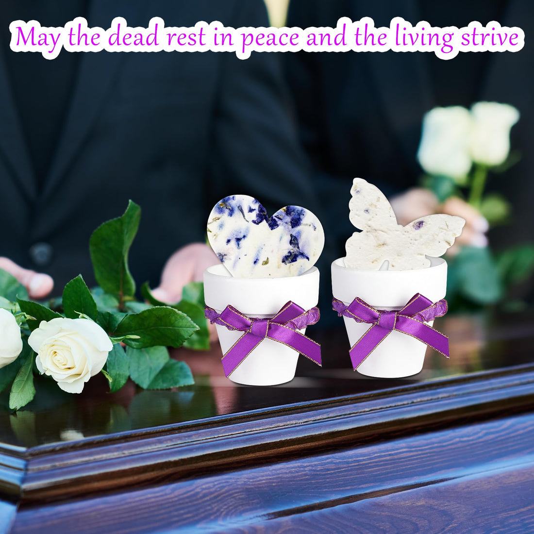 Purple Butterflies & White Pots with Bow Plantable Seed Paper – Set of 6 - Seed Bloom Gifts