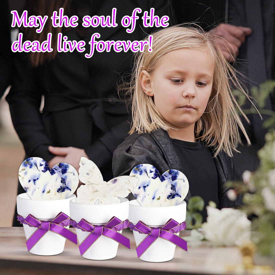 Purple Hearts & White Pots with Bow Plantable Seed Paper – Set of 6 - Seed Bloom Gifts