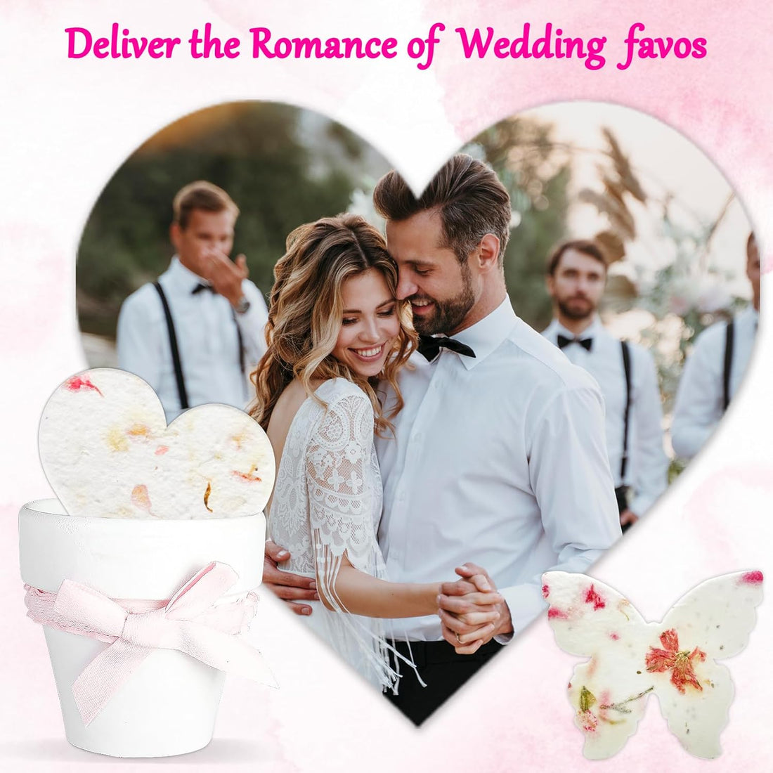 Pink Butterflies & White Pots with Bow Plantable Seed Paper – Set of 6 - Seed Bloom Gifts