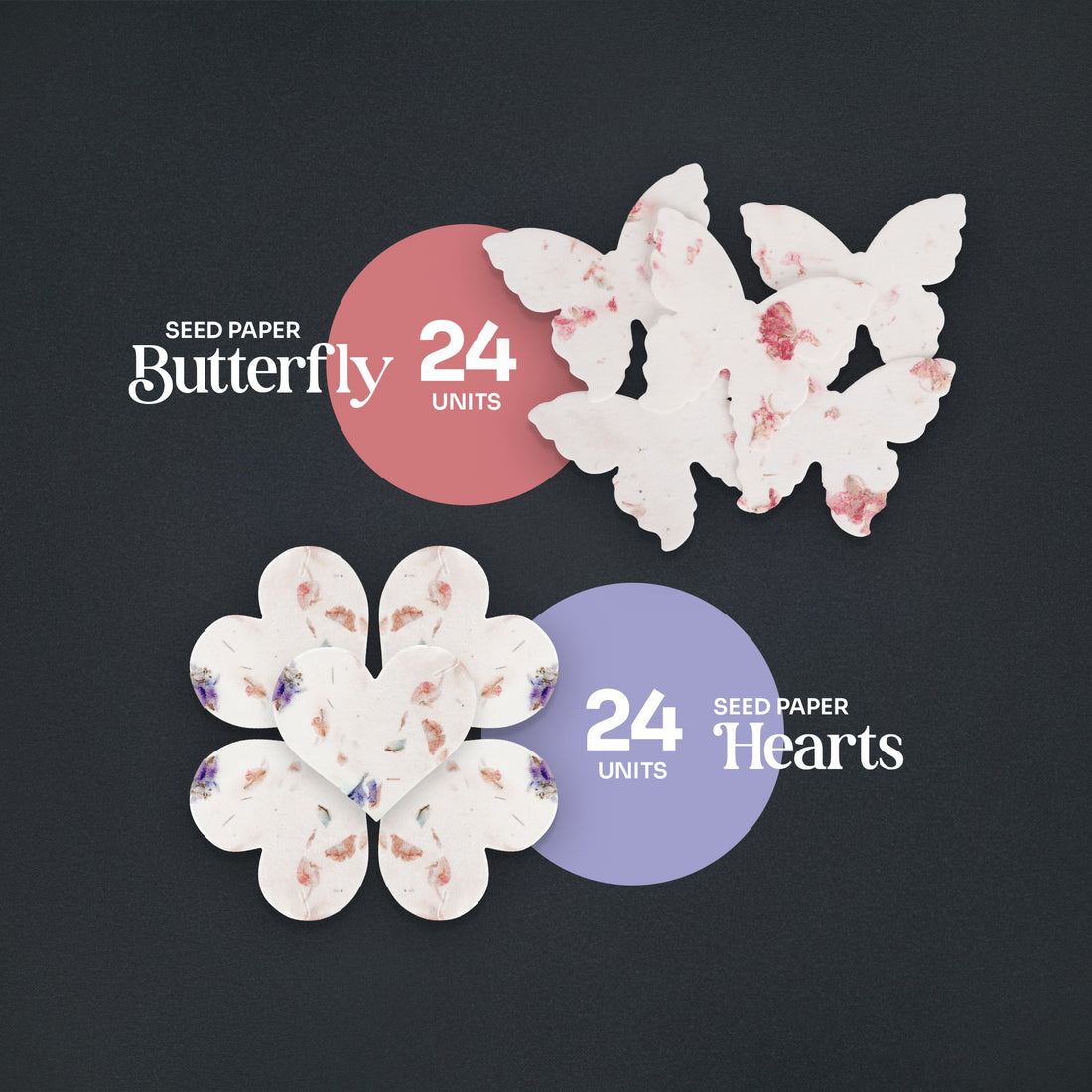 Mixed Heart & Pink Butterfly Plantable Seed Paper – Set of 48 - Seed Bloom Gifts