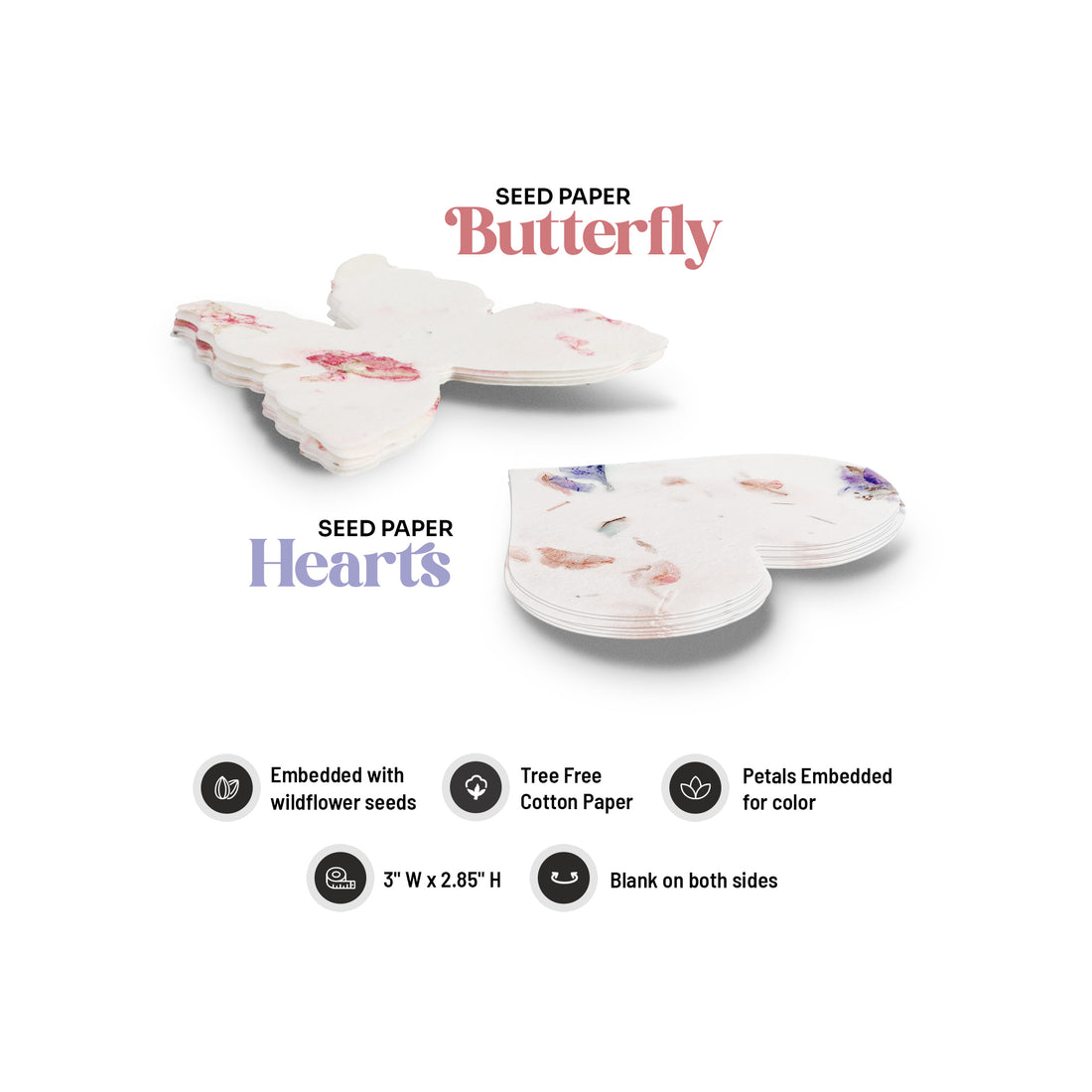 Mixed Heart & Pink Butterfly Plantable Seed Paper – Set of 48 - Seed Bloom Gifts