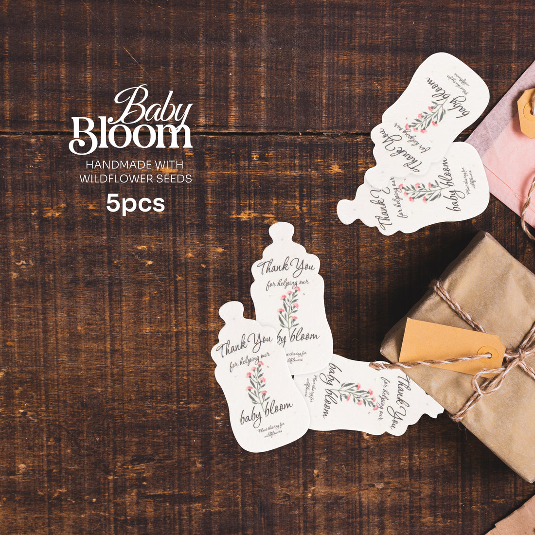 Baby Bottles Plantable Seed Paper– Set of 5 (Pink) - Seed Bloom Gifts
