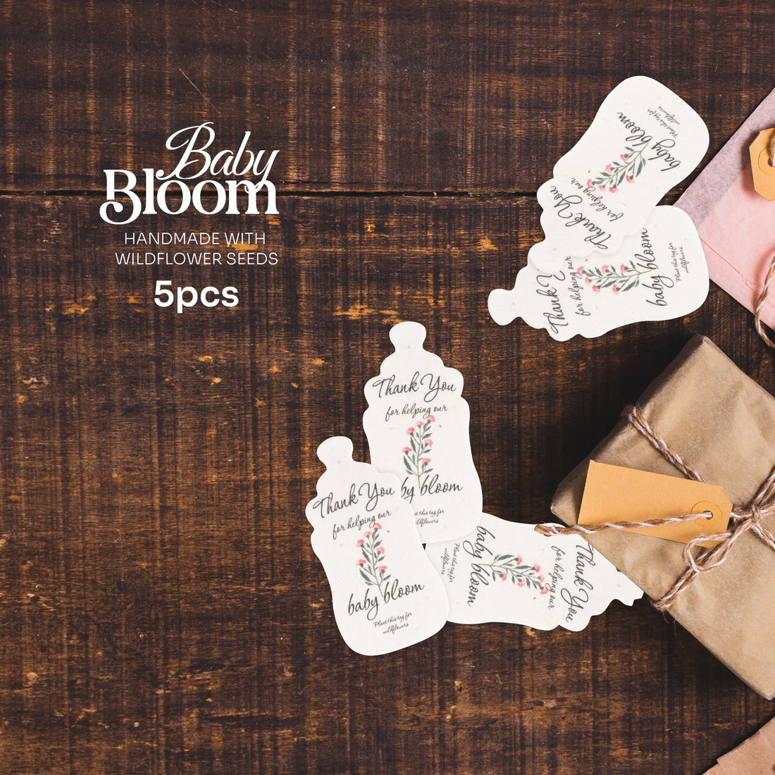 Baby Bottles Plantable Seed Paper– Set of 5 (Pink) - Seed Bloom Gifts