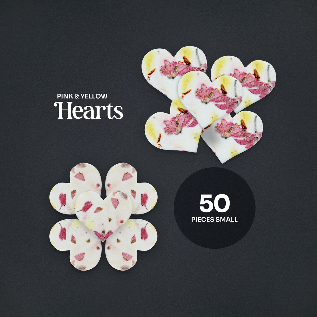 Small Pink & Yellow Heart Plantable Seed Paper – Set of 50 - Seed Bloom Gifts