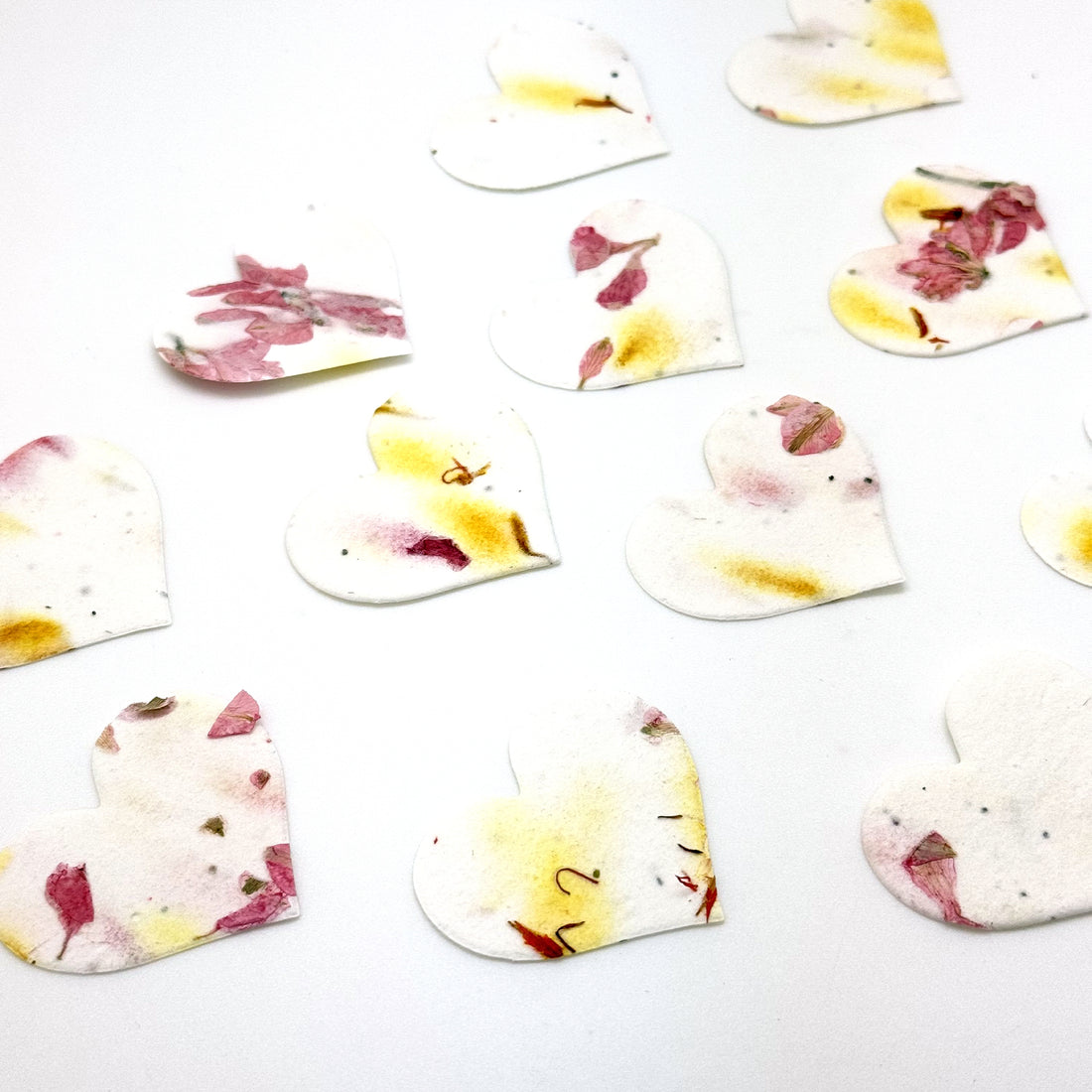 Small Pink & Yellow Heart Plantable Seed Paper – Set of 50 - Seed Bloom Gifts