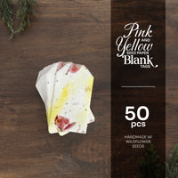 Eco-friendly blank seed paper tags in pink and yellow by Seed Bloom Gifts.