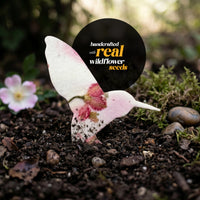 A person holds a small bird with a flower, highlighting the Hummingbird Memorial Plantable Seed Pape