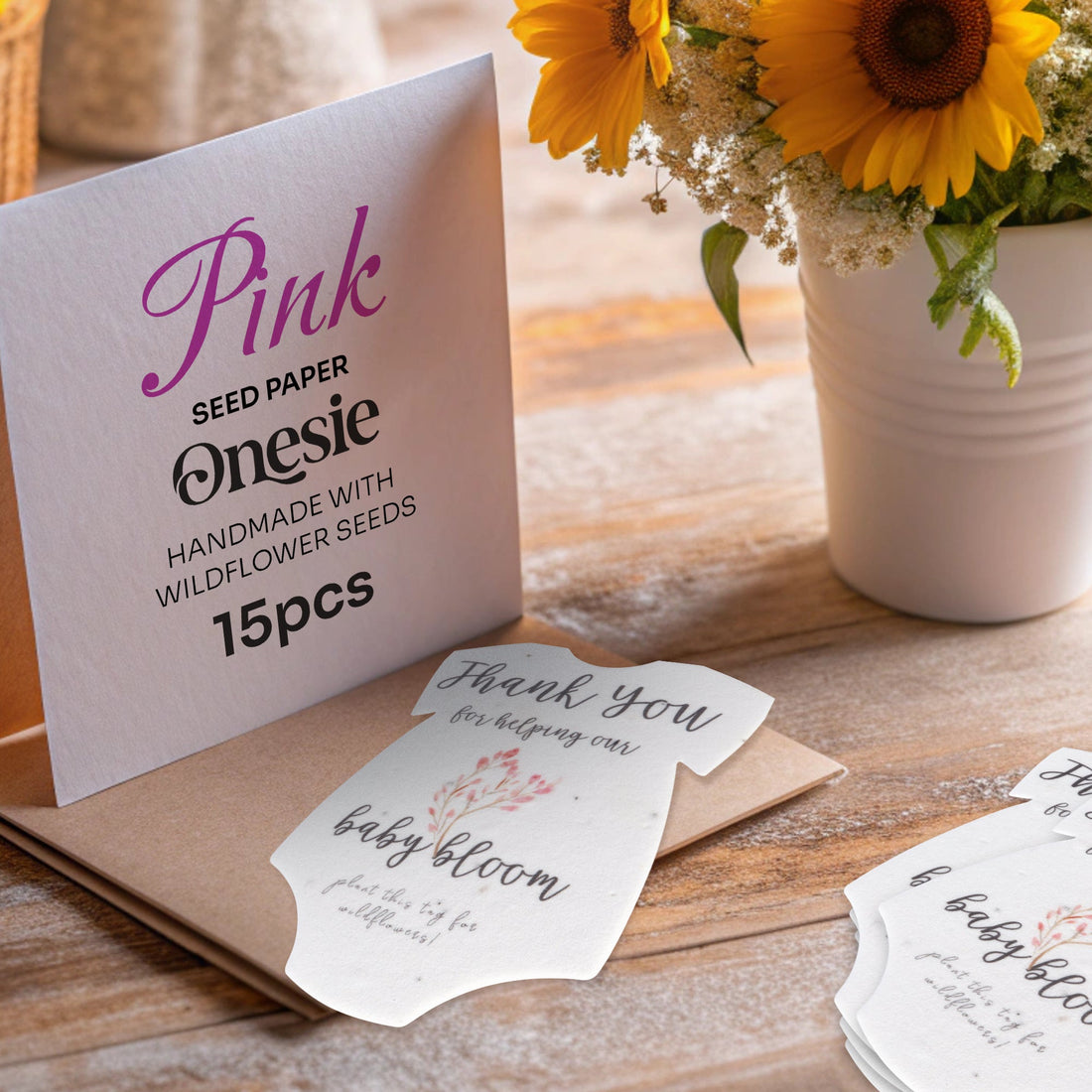 Onesie Plantable Seed Paper - Set of 15 (Pink) - Seed Bloom Gifts
