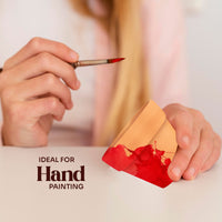 Person painting a mini terracotta pot with red paint using a brush, with text 'Ideal for Hand Painting'.