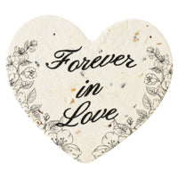 Heart-shaped decorative memorable favor with 'Forever in Love' text and floral patterns on a white background by Seed Bloom Gifts