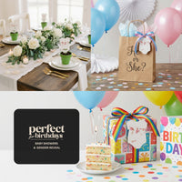 Bloom Plantable Seed Paper Baby Shower Kit perfect for birthdays and gender reveals, displayed at elegant baby shower, gender reveal party, and colorful birthday celebration