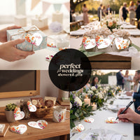 Seed paper thank you tags for weddings, showers, and gifts - collage showing versatile uses including gift toppers, table place cards, and personalized favors with floral botanical designs