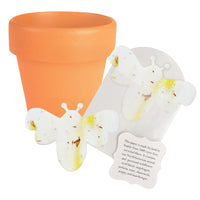 White paper with
Bee Shaped Seed Paper Baby Shower Favor By Seed Bloom Gifts and a terracotta pot on a white background