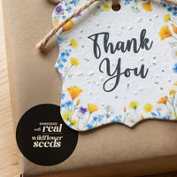 Bloom-themed thank you tag featuring a design of vibrant wildflowers