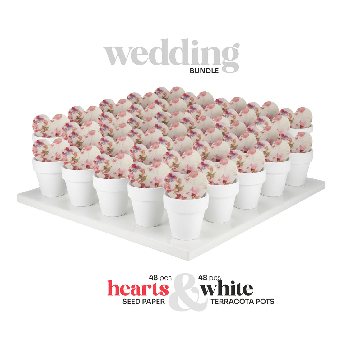 Wedding bundle with white terracotta pots and floral seed paper on a white background - Seed Bloom Gifts