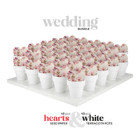 Wedding bundle with white terracotta pots and floral seed paper on a white background - Seed Bloom Gifts