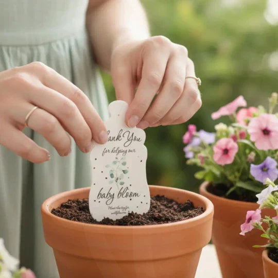 Pregnant Woman Holding a Baby shower plantable favor as a Guide To Baby Shower Favors Your Guest Won't Forget