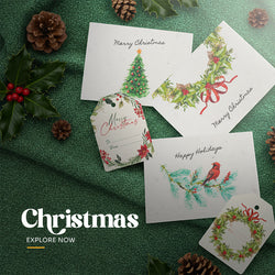 Christmas Card with text Christmas and Explore now