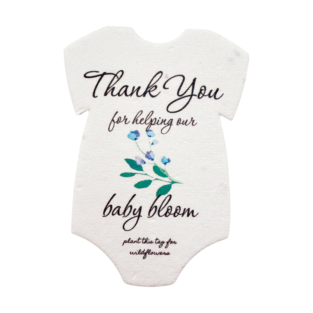Onesie seed paper baby shower favors with blue flowers