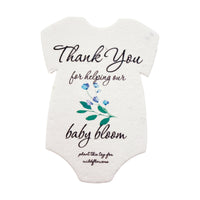Onesie seed paper baby shower favors with blue flowers