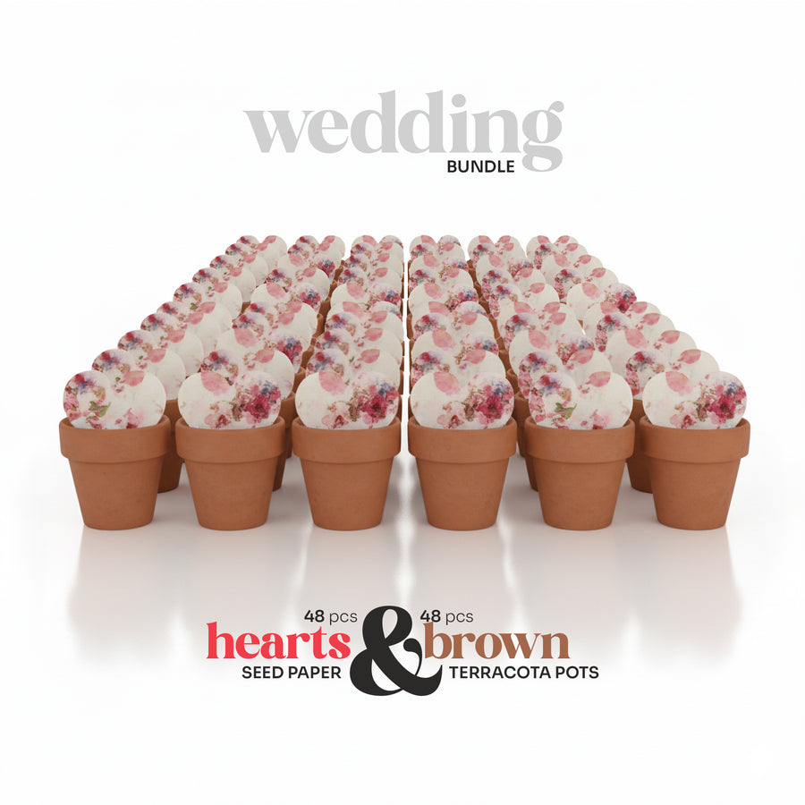 Wedding Favors Bundle – 48 Heart Seed Papers & 48 Mini Terracotta Pots