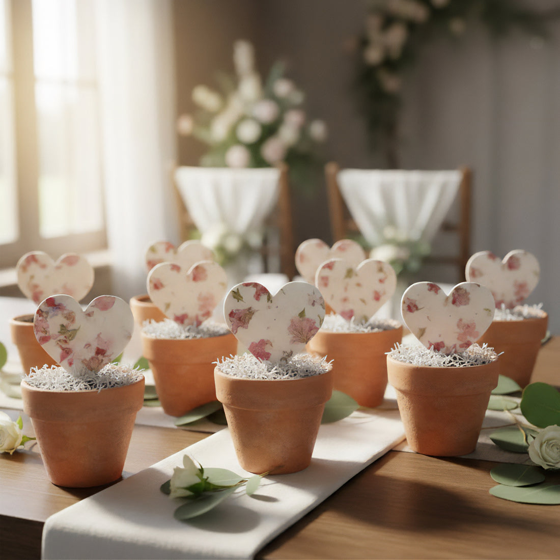 Wedding Favors Bundle – 48 Heart Seed Papers & 48 Mini Terracotta Pots