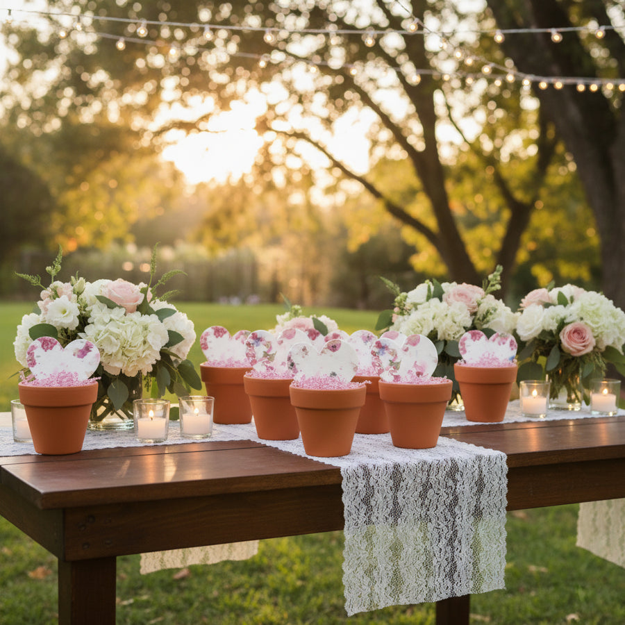 Wedding Favors Bundle – 48 Heart Seed Papers & 48 Mini Terracotta Pots