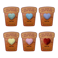 Set of six heart-shaped 3Dhearts by Seed Bloom Gifts in decorative pots with 'You Made My Heart Bloom!' text.