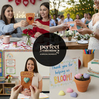 Collage of people holding 3d plantable heart seed paper gift with hearts and flowers, celebrating Valentine's Day and special moments.