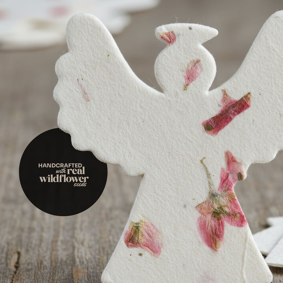 White plantable seed paper angel funeral favor handcrafted with real wildflower seeds