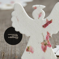 White plantable seed paper angel funeral favor handcrafted with real wildflower seeds
