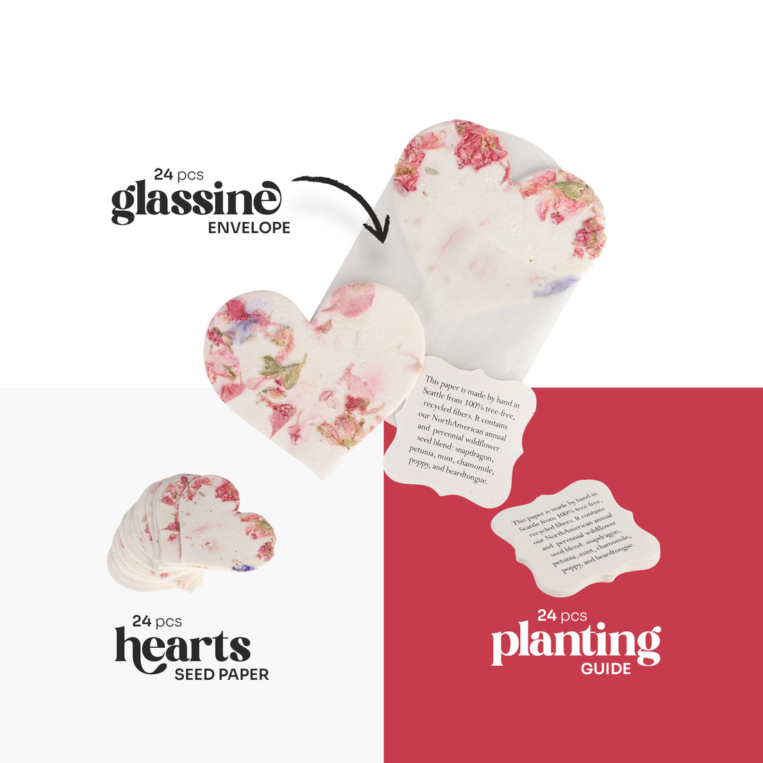 Pink Heart Plantable Seed Paper – Set of 24 - Seed Bloom Gifts