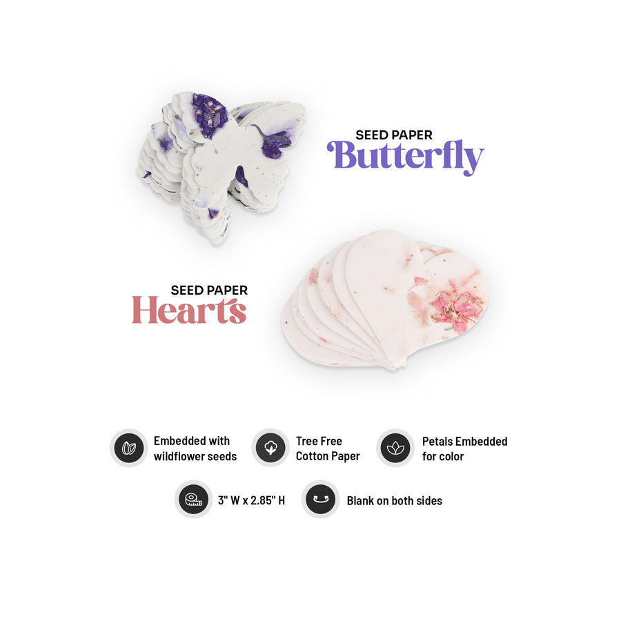 Pink Heart & Purple Butterfly Plantable Seed Paper – Set of 48 - Seed Bloom Gifts