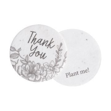 Round Art Floral Thank You Tags Plantable Seed Paper – Set of 20 - Seed Bloom Gifts