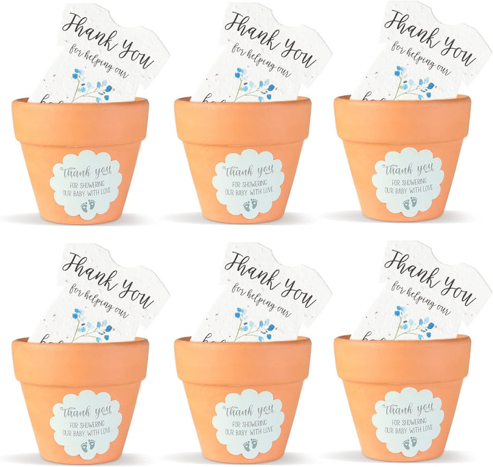 Blue Onesie & Orange Pots with Stickers Plantable Seed Paper – Set of 6 - Seed Bloom Gifts