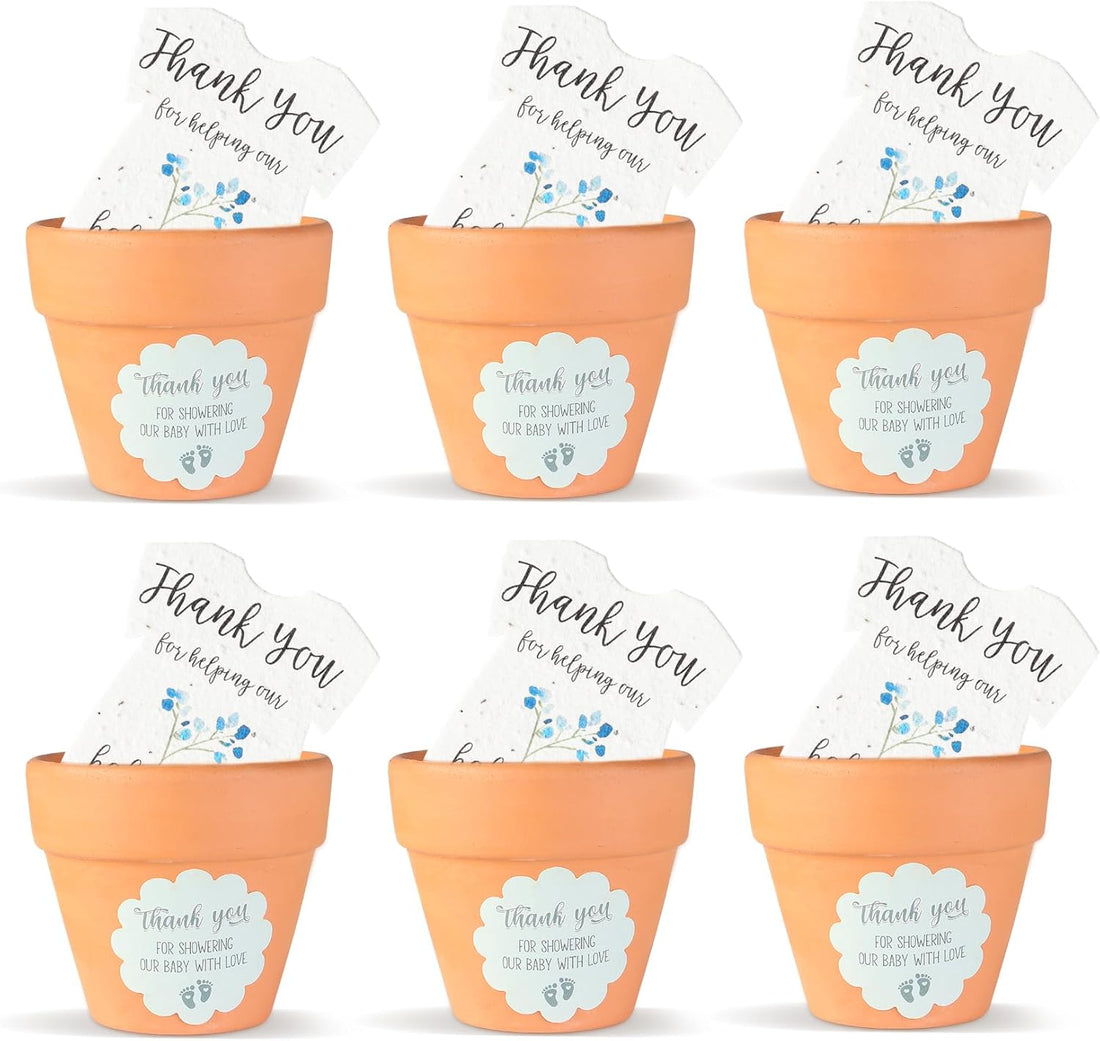 Blue Onesie & Orange Pots with Stickers Plantable Seed Paper – Set of 6 - Seed Bloom Gifts