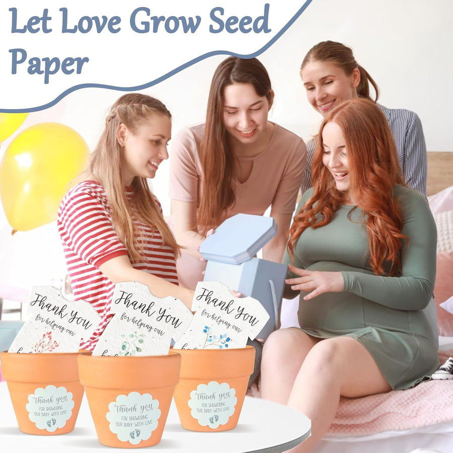 Blue Onesie & Orange Pots with Stickers Plantable Seed Paper – Set of 6 - Seed Bloom Gifts