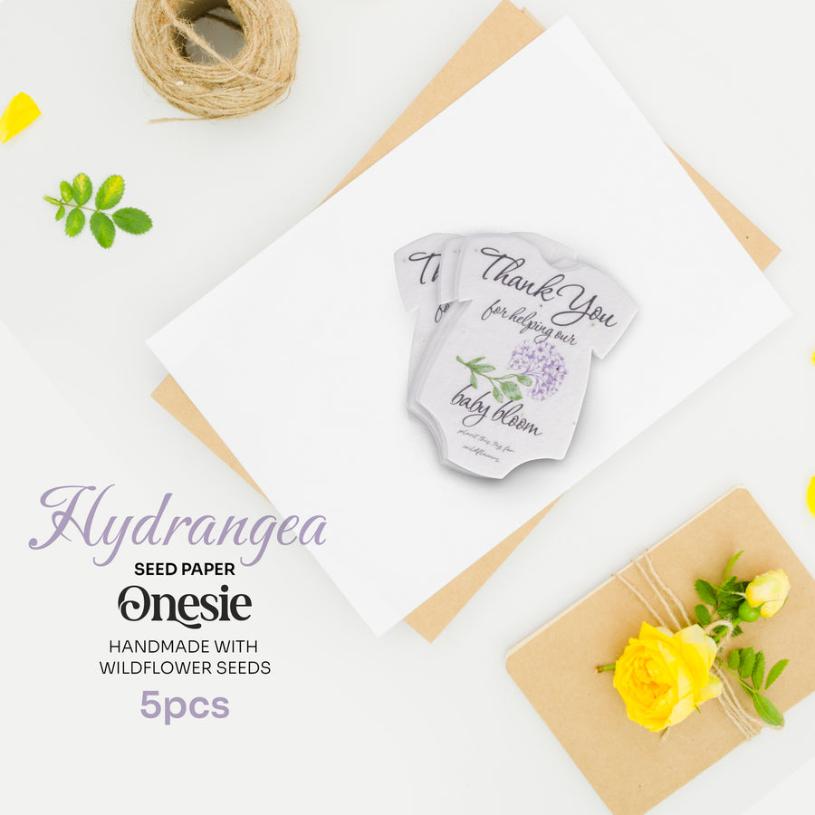 Onesie Plantable Seed Paper – Set of 5 (Hydrangea) - Seed Bloom Gifts