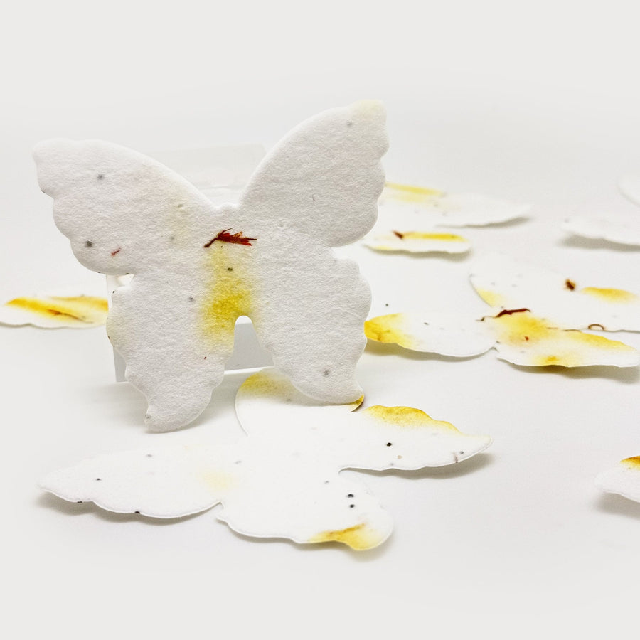 Set of 50 large yellow butterfly seed paper favors – sustainable and symbolic keepsakes.