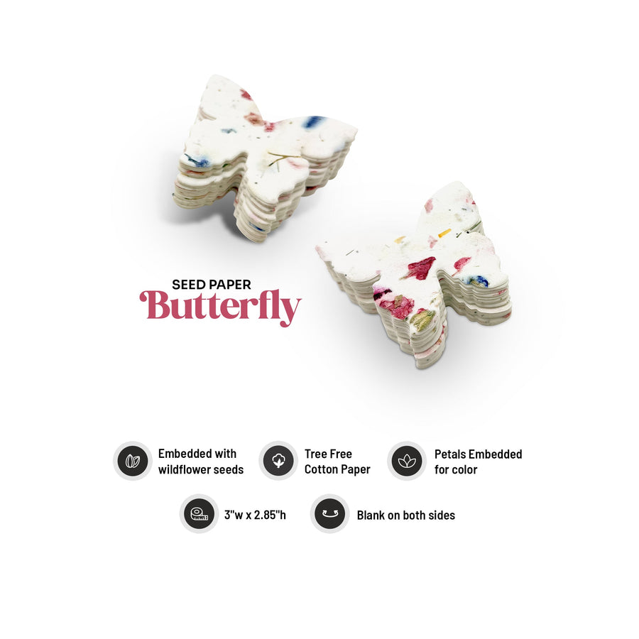 Large Pink Butterfly Plantable Seed Paper – Set of 50 - Seed Bloom Gifts