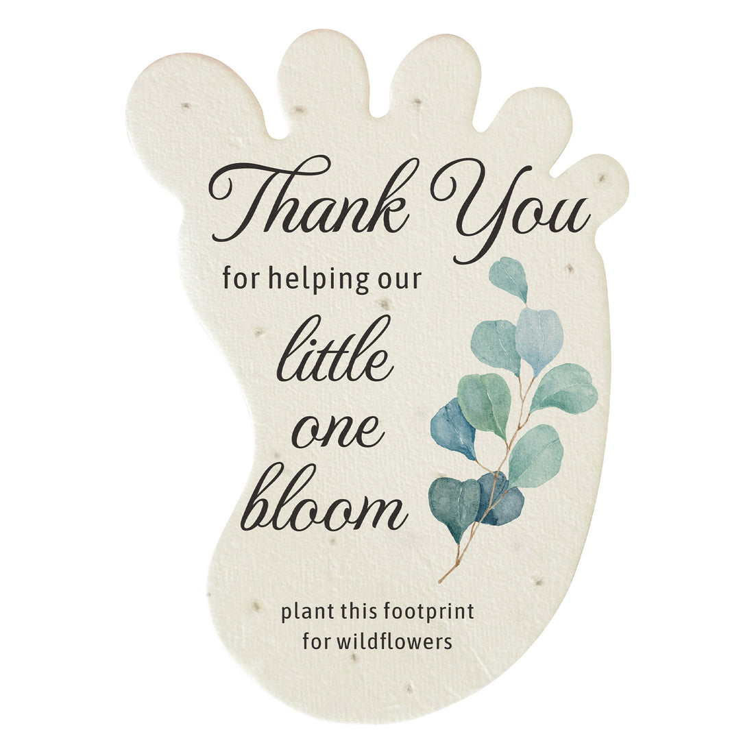 Decorative sign Baby footprint seed paper baby shower favor by Seed Bloom Gifts with text and a plant design on a white background