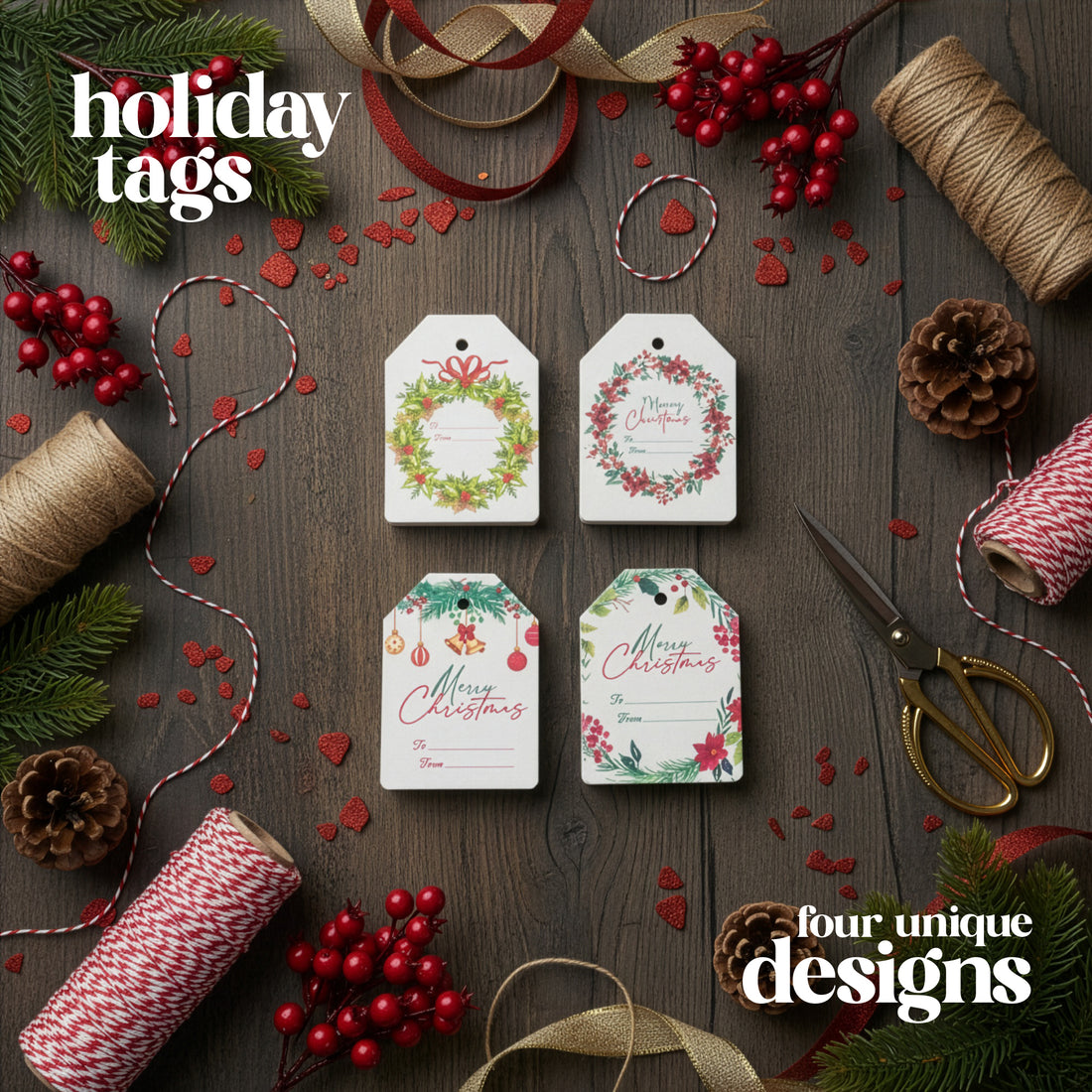 Christmas Holiday Gift Tags – 24pcs / 48pcs Set