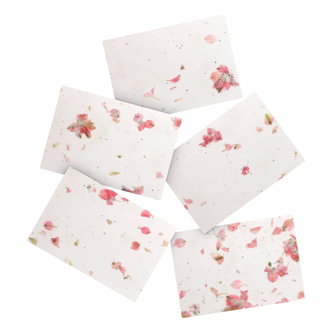 Set of four white thank you cards adorned with pink floral designs