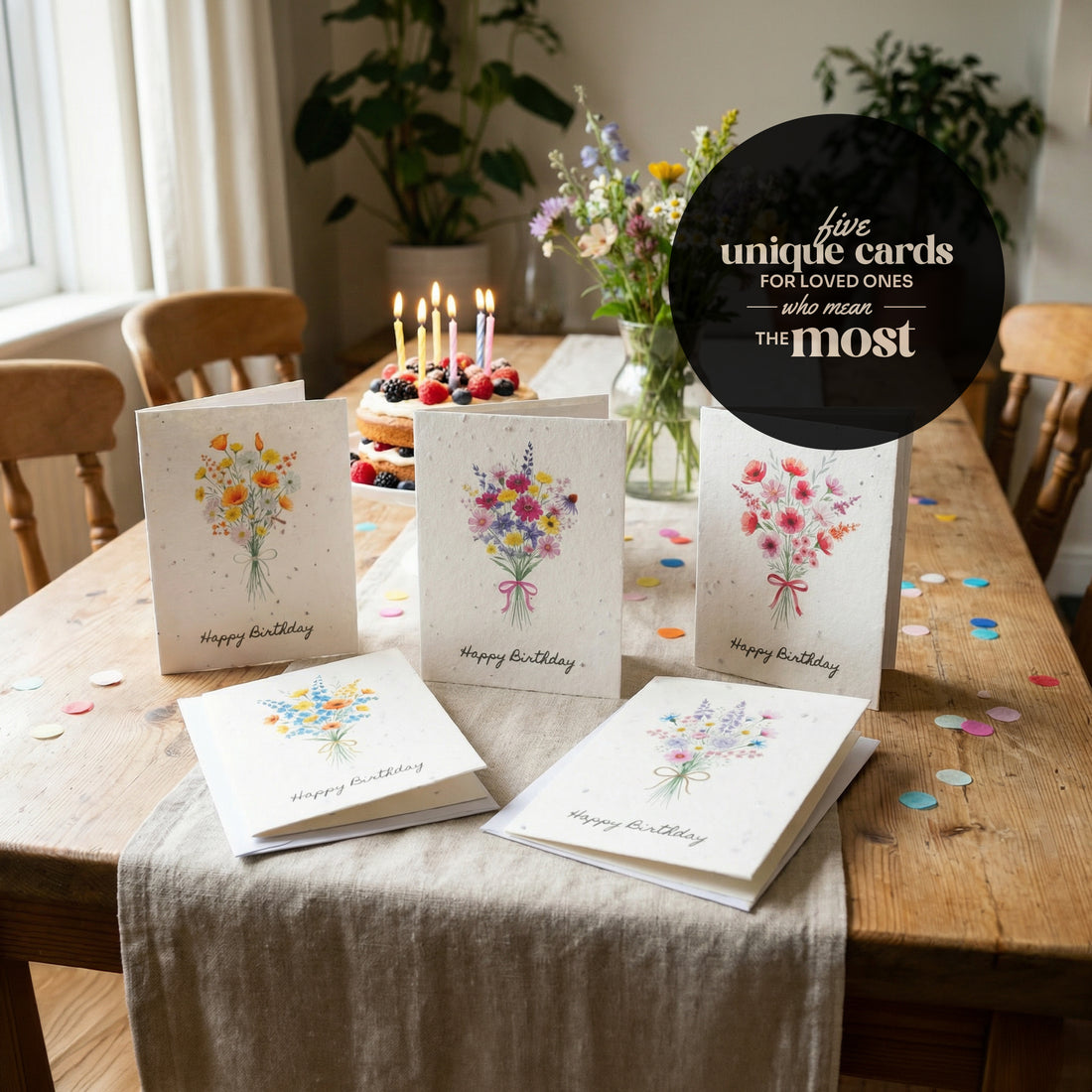 A table displaying Bloom Birthday Cards with messages that say "Happy Earth Day