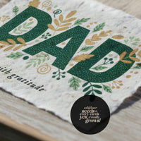 Father's Day card featuring green leaves and the text "Happy Father's Day" in a cheerful font