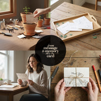 Visual guide featuring a collage of images for making Bloom Thank You message and memory cards with creative supplies