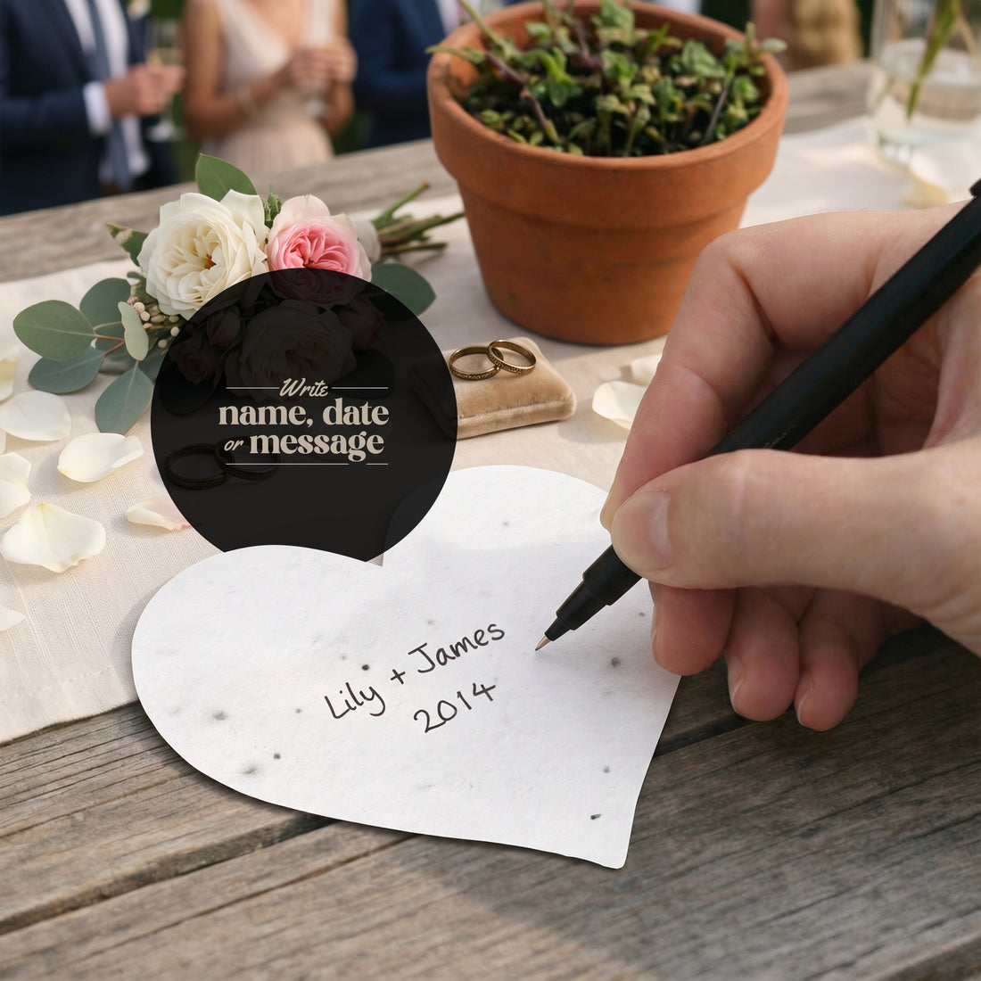 Large Heart Plantable Seed Paper with Personalized Names and Date – Set of 50 - Seed Bloom Gifts