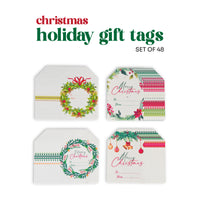 Set of Christmas holiday gift tags by Seed Bloom Gifts with wreath and floral designs on a white background.
